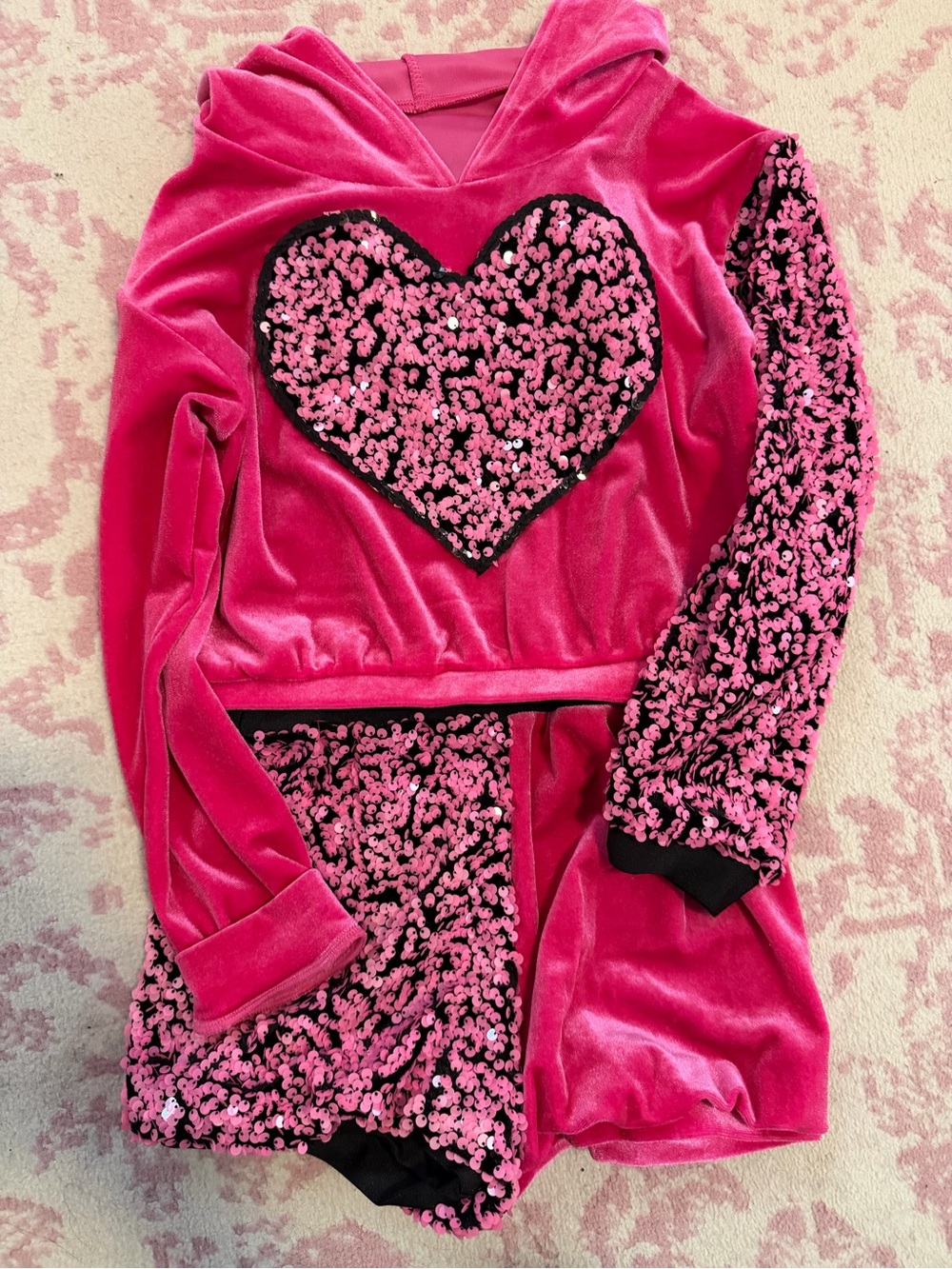 Revolution Hot Pink Sequin Heart Hooded Set